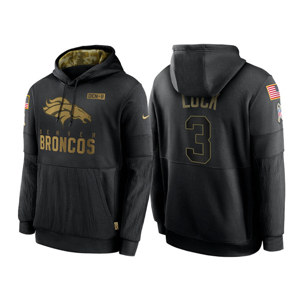 Men's Denver Broncos #3 Drew Lock 2020 Black Salute to Service Sideline Performance Pullover Hoodie